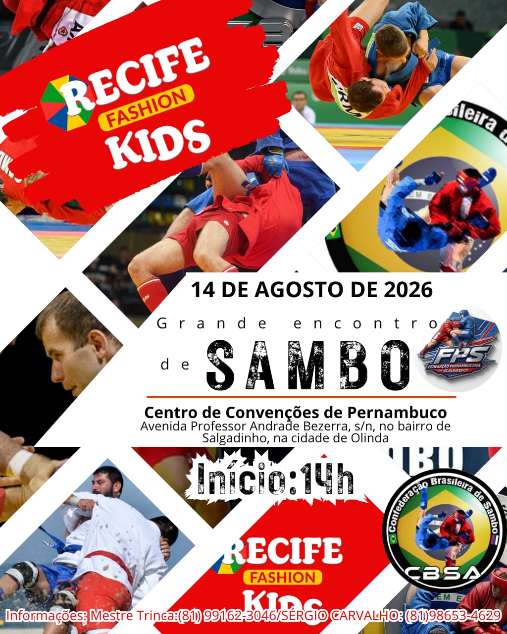 Cartaz oficial do Grande Encontro de Sambo na Recife Fashion Kids 2026 no Centro de Convenções de Pernambuco